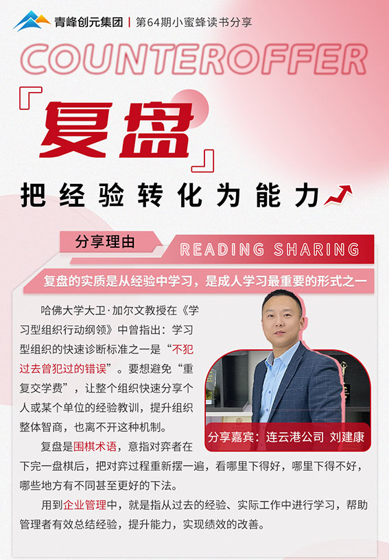 青峰創(chuàng)元集團(tuán)“小蜜蜂”讀書會第64期活動報(bào)道：《把經(jīng)驗(yàn)轉(zhuǎn)化為能力》 劉建康